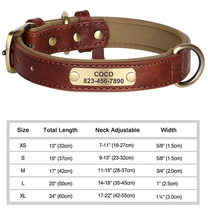 Personalized Dog Collar, Custom Engraved PU Leather Dog Collars, Free Engraving ID Tag Nameplate For Small Medium Large Dogs - C1502