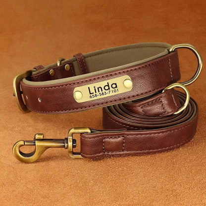 Personalized Dog Collar, Custom Engraved PU Leather Dog Collars, Free Engraving ID Tag Nameplate For Small Medium Large Dogs - C1502