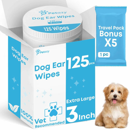 BestBy06/27 Petazy Dog Ear Wipes Unscented Natural Soothing 120 XL Pcs