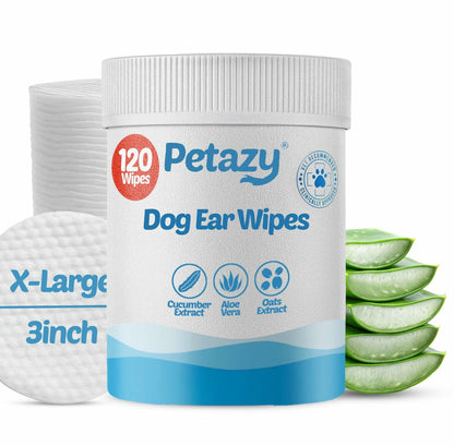 BestBy06/27 Petazy Dog Ear Wipes Unscented Natural Soothing 120 XL Pcs